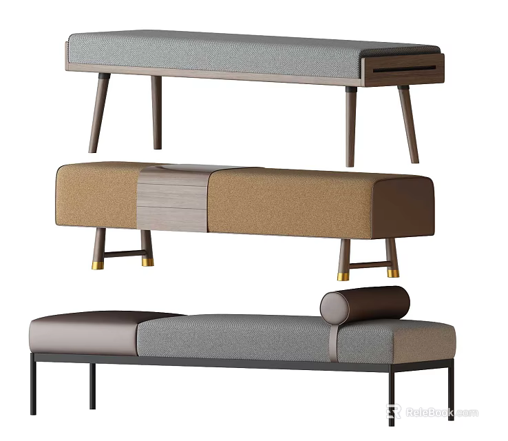 Elegant Modern Upholstered Ottoman Footstools With Stylish Seats And Wooden Metal Leg Designs 3d model 