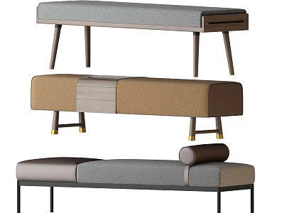 Elegant Modern Upholstered Ottoman Footstools With Stylish Seats And Wooden Metal Leg Designs 3d model