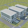Modern Office Building Exterior Architecture With Glass Windows And Lawn Area