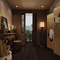 Traditional Chinese Living Room Interior With Wooden Structure Lanterns Screens Carpets And Furniture