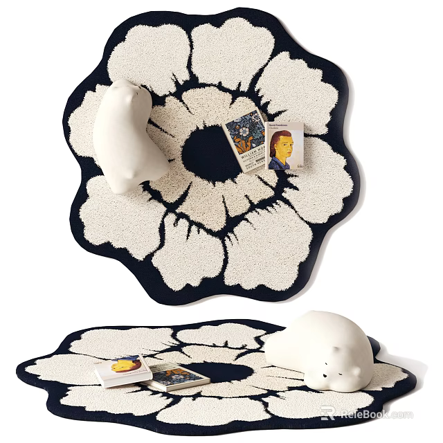 Floral Shaped Rugs With Decorative Bear And Cards At Home 3d model 