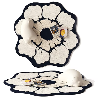 Floral Shaped Rugs With Decorative Bear And Cards At Home 3d model