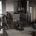 Modern Living Dining Room Interior With Grey Sofa Checkered Cushion Side Table And Wooden Walls