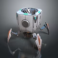 Sci Fi Mechanical Creature With Metallic Shell Green Glowing Strips And Legs 3d model