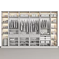 Modern Minimalist Wardrobe Interior With Hanging Clothes Drawers And Storage Shelves