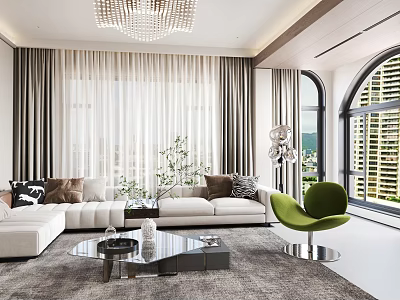 Elegant Cream Sectional Sofa And Glass Coffee Table Set For Bright Luxury Modern Living Room 3d model