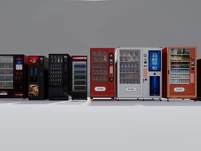 Public Facilities Showcasing Various Colored Vending Machines With Diverse Beverage Selections 3d model