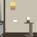 Minimalist Modern Side Table With Marble Top White Spherical Lamp And Wall Light 3d model