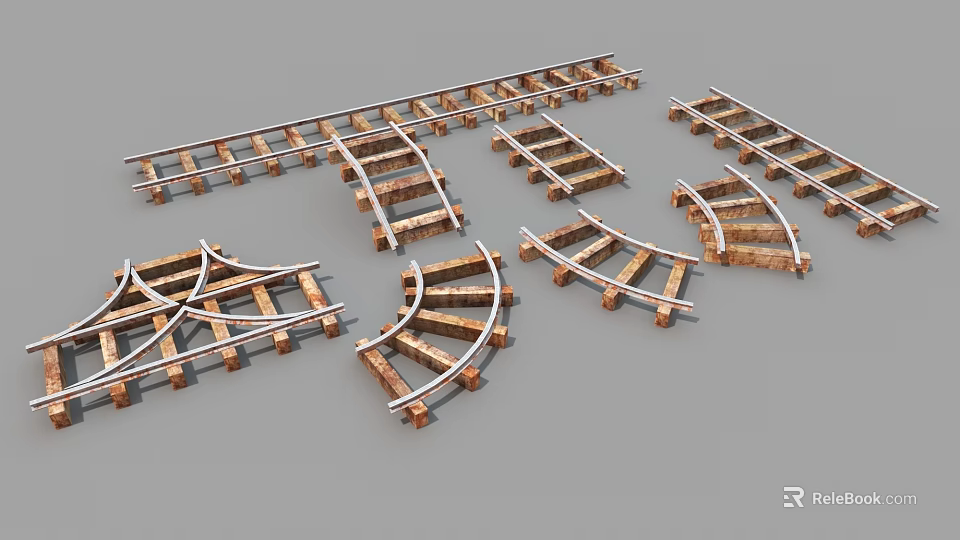 Metro Rail Track Layout Variations With Curved Straight And Junction Sections For Urban Transit 3d model 