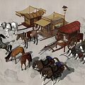 Traditional Horse Carriages With Multiple Horses Covered Tops And Wooden Wheels Design