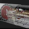 China Railway Tunnel Boring Machine Industrial Equipment Featuring Red Cutter Head And Internal Yellow Railings