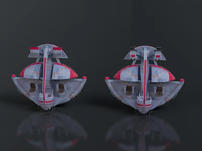 Red And Gray Symmetrical Spacecraft Design With Bottom Engines And Surface Details 3d model