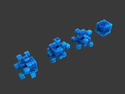 Blue 3D Interlocking Cube Structures With Different Geometric Shapes And Small Blocks 3d model