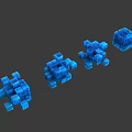 Blue 3D Interlocking Cube Structures With Different Geometric Shapes And Small Blocks 3d model