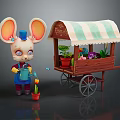 Cute Mouse Character Watering Flower Pot By Striped Awning Flower Cart