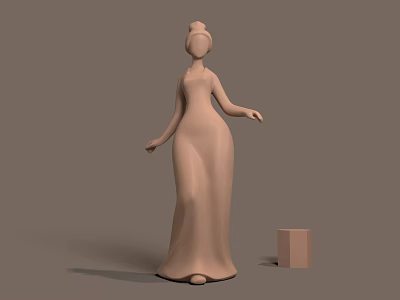 Elegant Female Sculpture Carving With Long Flowing Dress And Small Decorative Cube 3d model