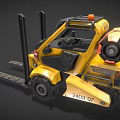 Yellow Forklift With Black Forks And Orange Warning Light On Top Cabin Design