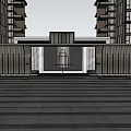 Contemporary Sales Office Building Exterior With Evening Lighting And Surrounding High Rise Buildings