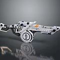 Futuristic High Tech Weapon With Silver White Body Orange Stripes And Wheel Component