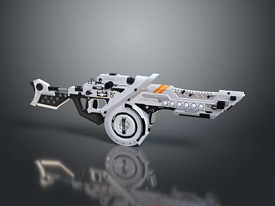 Futuristic High Tech Weapon With Silver White Body Orange Stripes And Wheel Component 3d model