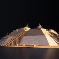 Stepped Pyramid Structure With Stone Blocks Wooden Supports And Statues On Top