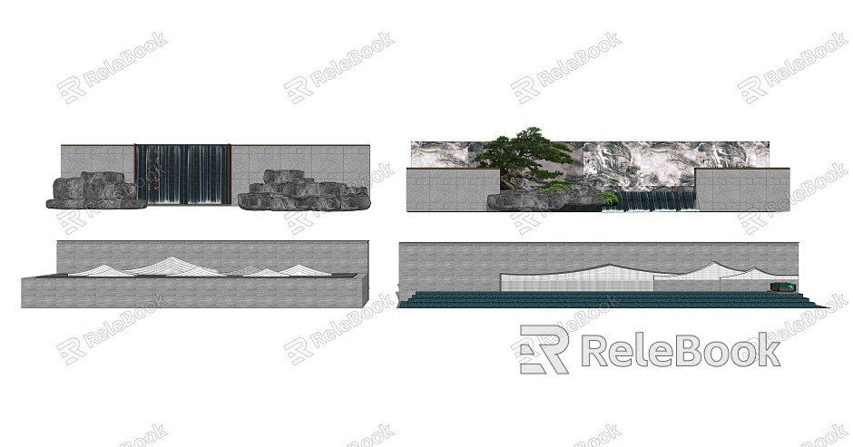 New Chinese Style Landscape Wall Waterscape model