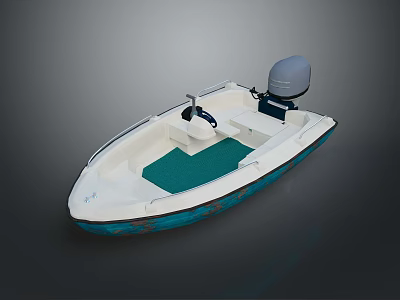 Small Recreational Motorboat With Outboard Motor White Hull Blue Trim And Green Deck Mat 3d model