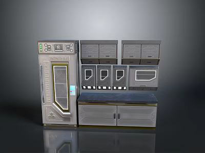 Futuristic Sci Fi Control Console With Multiple Panels Screens Drawers and Control Buttons 3d model