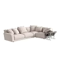 Modern Sectional Sofa With Light Beige Upholstery Plush Cushions And Side Table 3d model