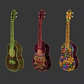Artistically Painted Ukuleles Featuring Wooden Body Owl Art and Colorful Flower Patterns
