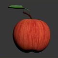 Vibrant Red Apple With Green Leaf And Brown Stem On Black Surface Against Gray Background