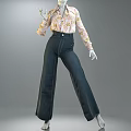 Pink Floral Print Blouse With Blue Wide Leg Jeans Fashion Outfit Design