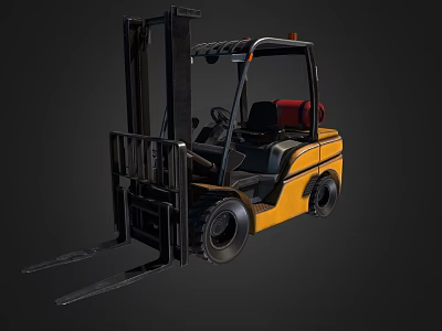 Industrial Yellow Utility Vehicle with Front Forks Mast and Black Cab 3d model