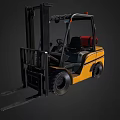 Industrial Yellow Utility Vehicle with Front Forks Mast and Black Cab
