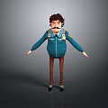 Cartoon Male Character With Brown Curly Hair Mustache Blue Jacket And Outstretched Arms Pose