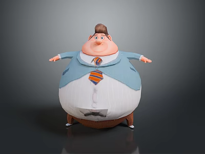 Cartoon Plump Man With Blue Coat White Shirt And Striped Tie Arms Outstretched 3d model