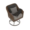 Wicker Outdoor Sofa Chair With Swivel Base Gray Beige Cushions And Throw Blanket