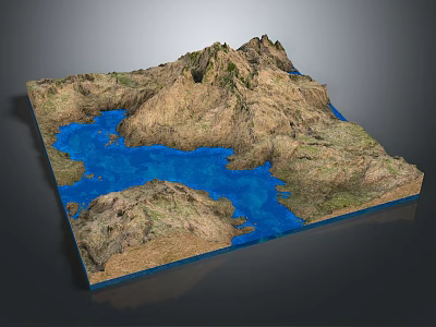 3D Garden Landscape Model With Rolling Hills Blue Water And Green Vegetation 3d model