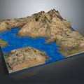 3D Garden Landscape Model With Rolling Hills Blue Water And Green Vegetation