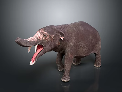 Large Dark Brown Elephant With Open Mouth And Extended Trunk Standing 3d model