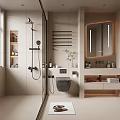 Modern Bathroom Interior Design With Glass Shower Wall Mounted Toilet Backlit Mirror And Potted Plant