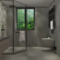 Modern Minimalist Grey Toned Bathroom With Glass Shower Enclosure And Floating Vanity Interior Design