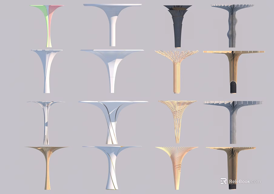 Unique Modern Columns Featuring Various Artistic Designs And Architectural Styles 3d model