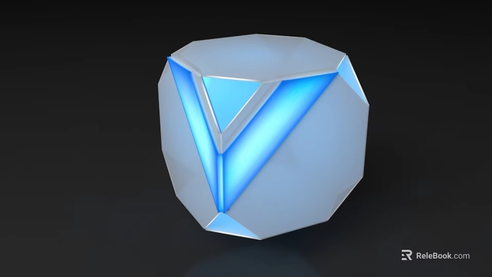 Modern Geometric Polyhedron With Blue Illumination And White Faceted Surface 3d model 