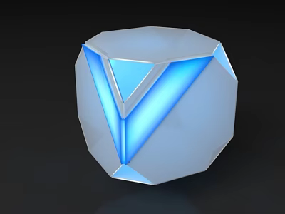 Modern Geometric Polyhedron With Blue Illumination And White Faceted Surface 3d model