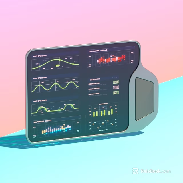 Modern Computer Screen Displaying Multiple Data Visualization Charts And Graphs 3d model 