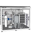 Advanced Industrial Equipment with Transparent Enclosure Internal Pipes Metal Structures and Person Inspecting