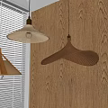 Stylish Woven Pendant Lights In Different Shapes Hanging Above Wooden Wall With Window Blinds