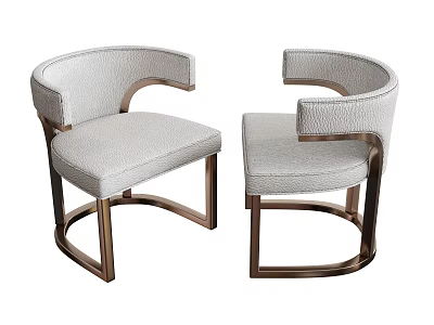 Pair of Modern Accent Chairs Light Gray Upholstered With Brass Metal Frame And Curved Arms 3d model