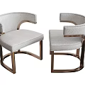 Pair of Modern Accent Chairs Light Gray Upholstered With Brass Metal Frame And Curved Arms